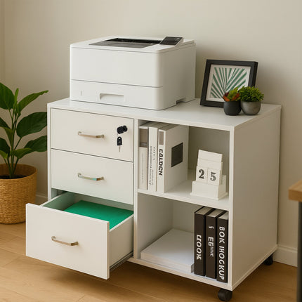 Mobile File Cabinet with 3 Drawers and File Storage