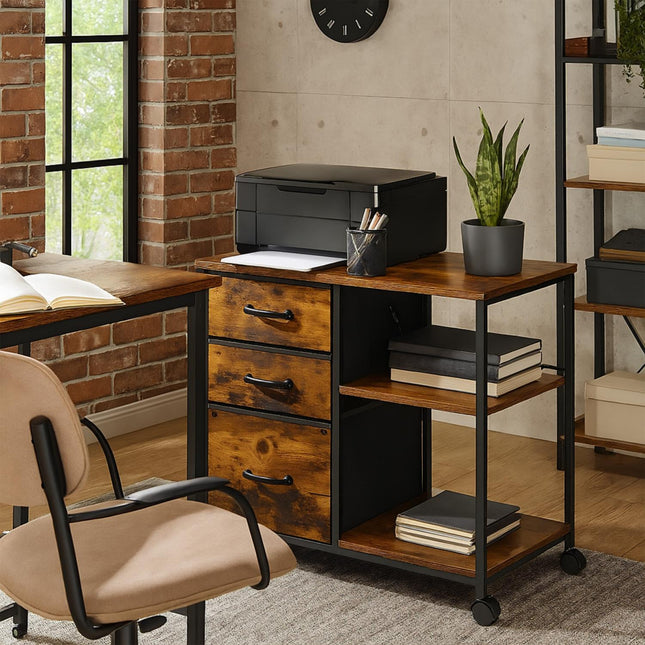 Mobile File Cabinet with 3 Drawers and Shelves