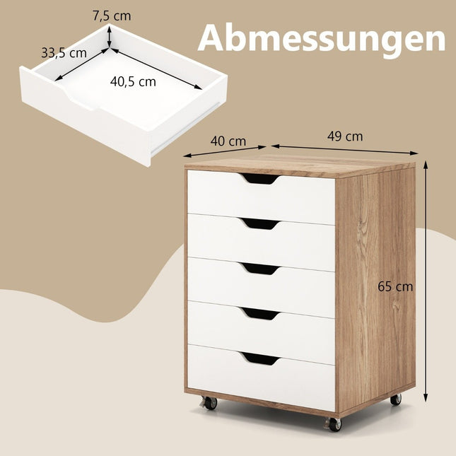 Rollcontainer mit 5 Schubladen, 360°-Rollen, 48x39,5x65,5 cm