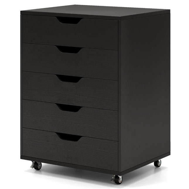 Rollcontainer mit 5 Schubladen, Schwarz, 49x41x66 cm