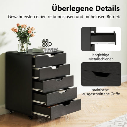 Rollcontainer mit 5 Schubladen, Schwarz, 49x41x66 cm