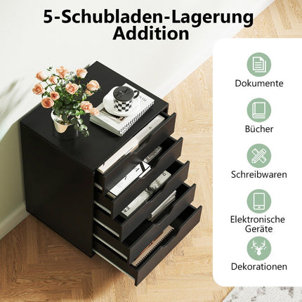 Rollcontainer mit 5 Schubladen, Schwarz, 49x41x66 cm