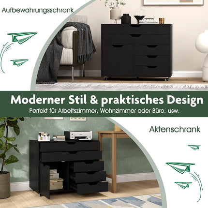 Mobiler Aktenschrank mit 5 Schubladen und Schrankfach, Schwarz