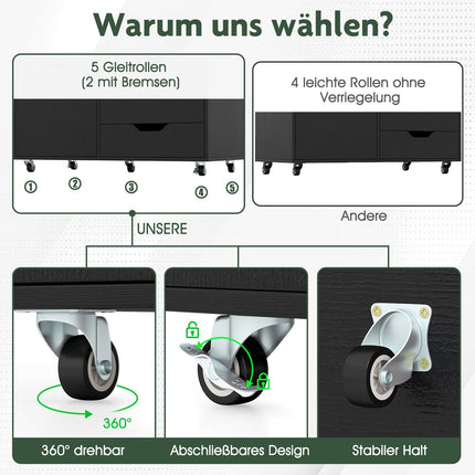 Mobiler Aktenschrank mit 5 Schubladen und Schrankfach, Schwarz