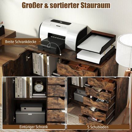 Mobile File Cabinet with 5 Drawers & Door – Brown