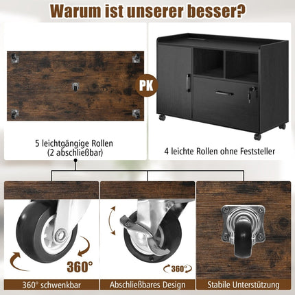 Mobile File Cabinet with 5 Drawers & Door – Brown