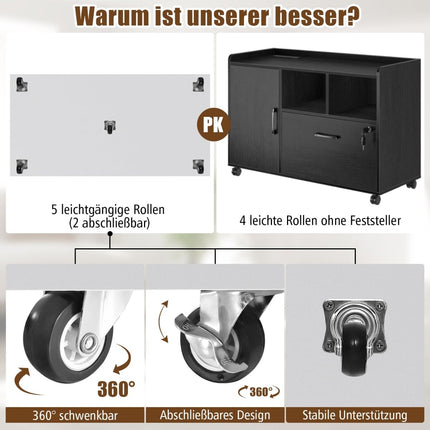 Rollcontainer mit 5 Schubladen und Tür, Weiß