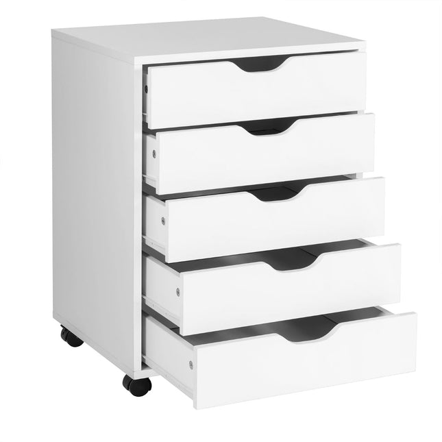 Rollcontainer mit 5 Schubladen, Weiß, 48x39,5x65,5 cm