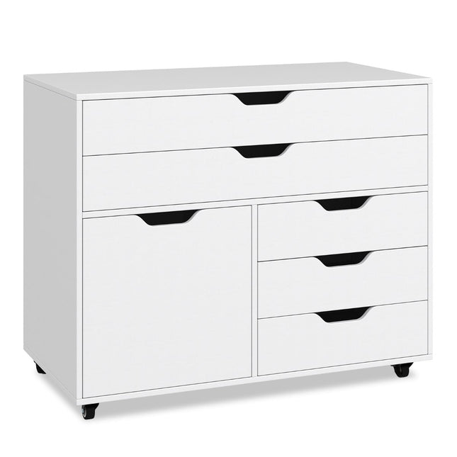 Rollcontainer mit 5 Schubladen und Schrank, Weiß