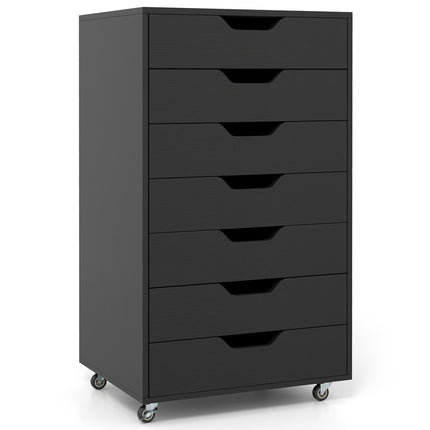 Mobile File Cabinet with 7 Drawers, Black, Locking Wheels