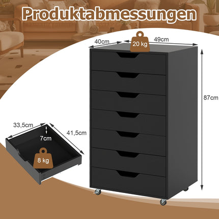 Mobile File Cabinet with 7 Drawers, Black, Locking Wheels