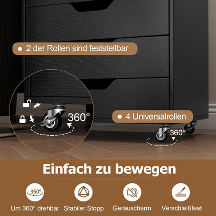 Mobile File Cabinet with 7 Drawers, Black, Locking Wheels