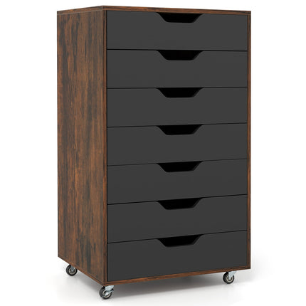 Mobile File Cabinet with 7 Drawers, Rustic Brown