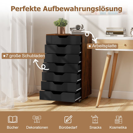Mobile File Cabinet with 7 Drawers, Rustic Brown