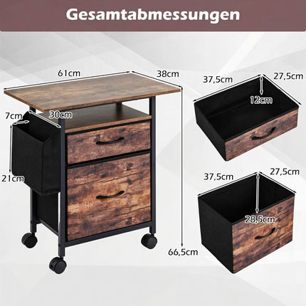 Mobile File Cabinet with Tabletop and Storage Shelf - Brown