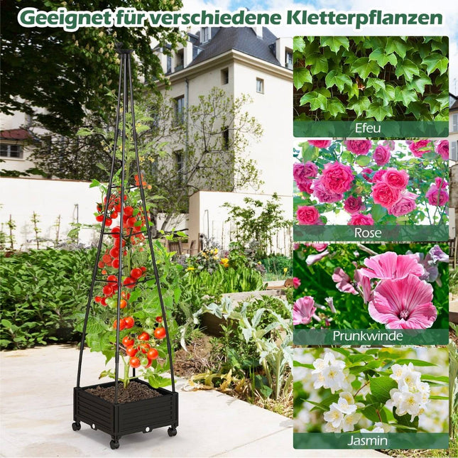 Mobiler Garten-Obelisk-Pflanzkasten mit Spalier & Rollen