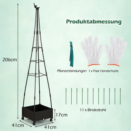 Pojízdný zahradní truhlík obelisk s mřížkou a kolečky