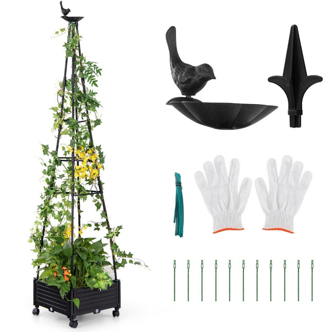 Mobiler Garten-Obelisk-Pflanzkasten mit Spalier & Rollen