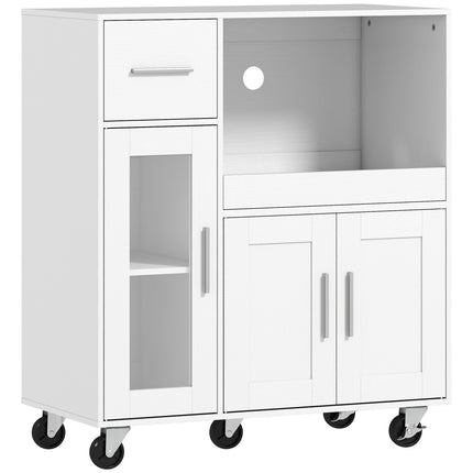 Mobile Kitchen Cabinet, White, Adjustable Shelves, Wheels