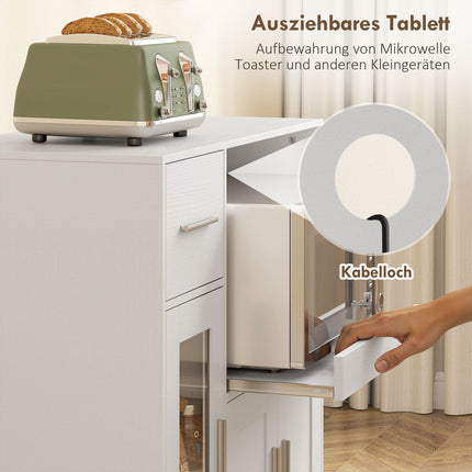 Mobile Kitchen Cabinet, White, Adjustable Shelves, Wheels