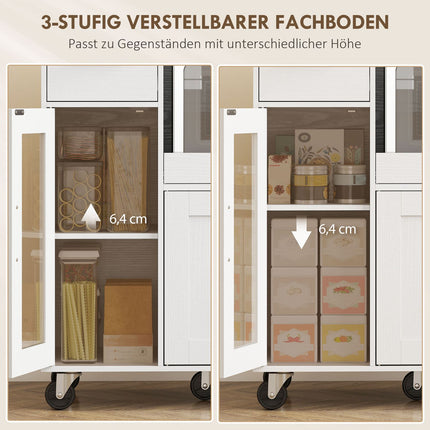Mobile Kitchen Cabinet, White, Adjustable Shelves, Wheels