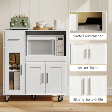 Mobile Kitchen Cabinet, White, Adjustable Shelves, Wheels