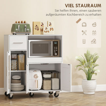 Mobile Kitchen Cabinet, White, Adjustable Shelves, Wheels