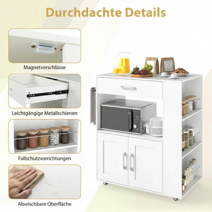 Mobile Kitchen Cart with Worktop, Drawer, Towel Rack