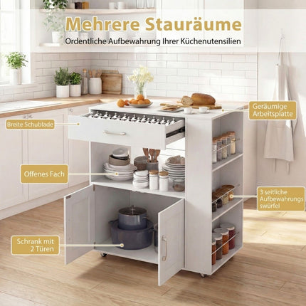 Mobile Kitchen Cart with Worktop, Drawer, Towel Rack