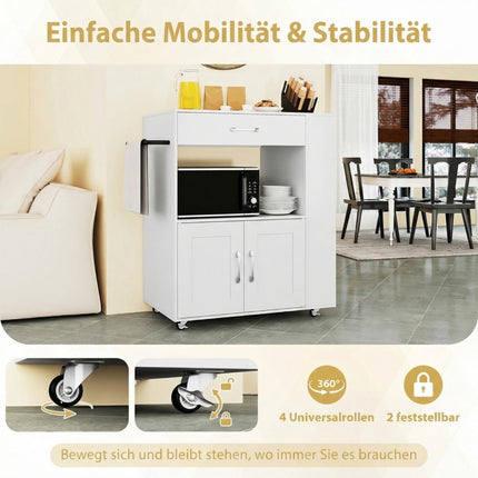 Mobile Kitchen Cart with Worktop, Drawer, Towel Rack