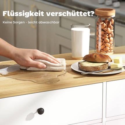 Mobile Kücheninsel, 2 Schubladen, Gewürzregal, MDF, Weiß