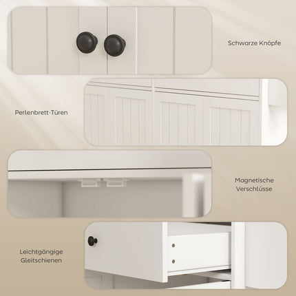 Mobile Kücheninsel, 2 Schubladen, Gewürzregal, MDF, Weiß
