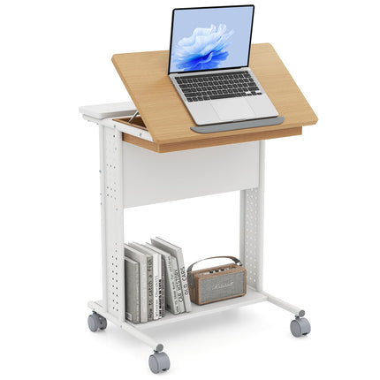 Mobile Laptop Desk with Tilt Top, Storage, Wheels