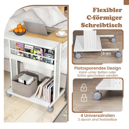 Mobile Laptop Desk with Tilt Top, Storage, Wheels