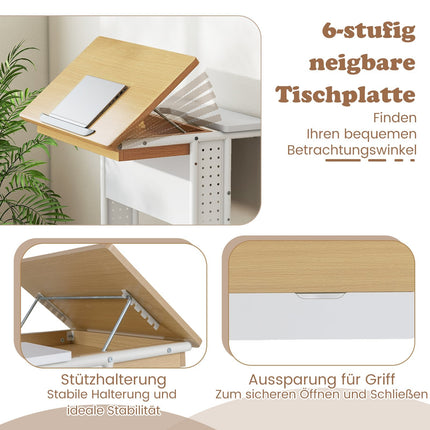 Mobile Laptop Desk with Tilt Top, Storage, Wheels