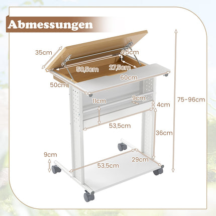 Mobile Laptop Desk with Tilt Top, Storage, Wheels