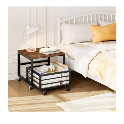 Mobile Mini Fridge Stand with Basket, Brown, 44x50x50 cm