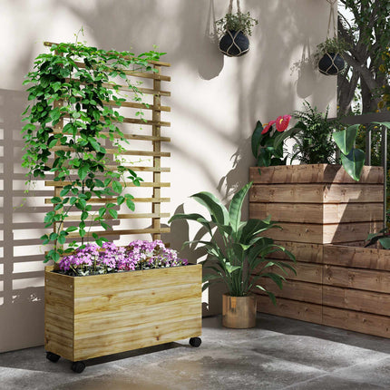 Mobile Planter Box with Trellis, Weatherproof Wood, 76x30x155 cm