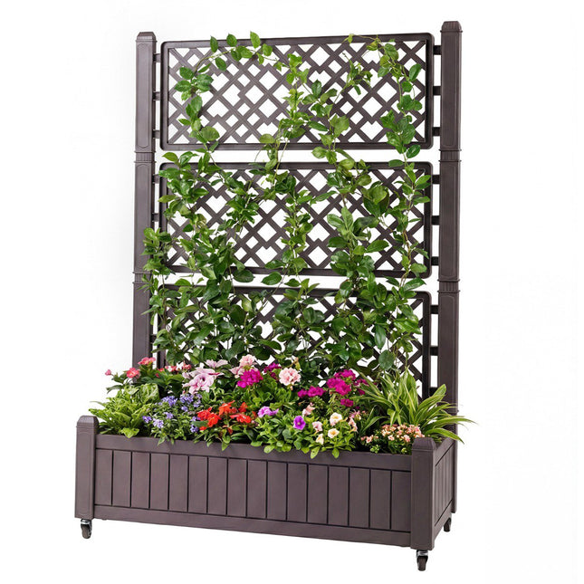 Mobiler Pflanzkasten mit Spalier & Drainage, Braun, 80x40x140 cm