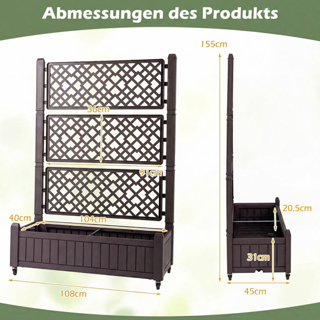 Mobiler Pflanzkasten mit Spalier & Drainage, Braun, 80x40x140 cm