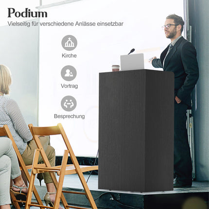 Mobile Podium Stand with Shelves, Black, 105 cm