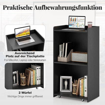 Mobile Podium Stand with Shelves, Black, 105 cm
