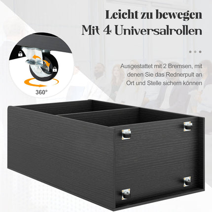 Mobile Podium Stand with Shelves, Black, 105 cm