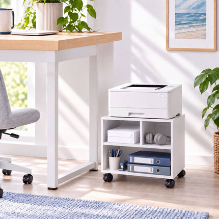 Mobile Printer Stand with Castors and 3 Compartments, Brown Wood Look