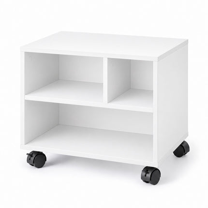 Mobile Printer Stand with Castors and 3 Compartments, White