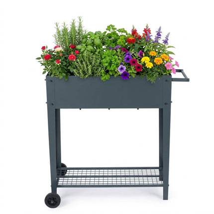 Mobile Raised Garden Bed With Wheels and Storage Shelf