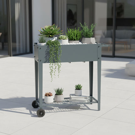 Mobile Raised Garden Bed With Wheels and Storage Shelf