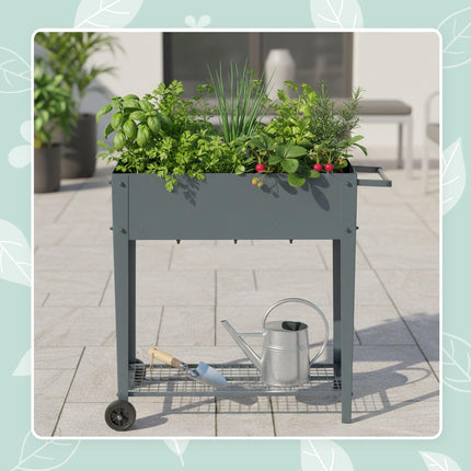 Mobile Raised Garden Bed With Wheels and Storage Shelf