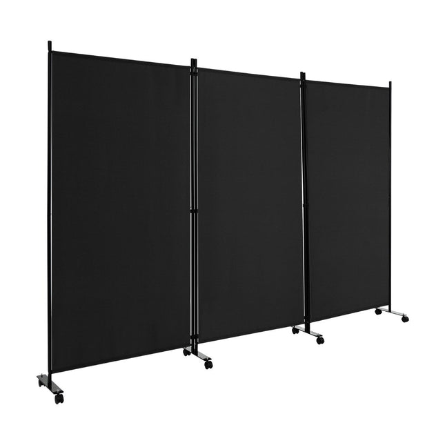 Mobiler Raumteiler mit Rollen, 3 Paneele, 180 cm, Schwarz