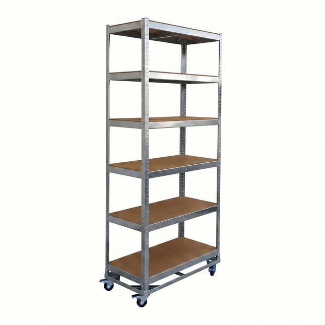 Mobile Steel Shelving Unit – Adjustable Shelves, Braked Castors